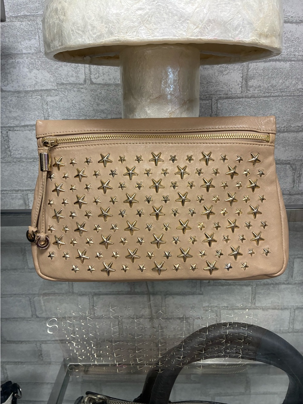 Jimmy Choo Beige Star-Studded Leather Clutch
